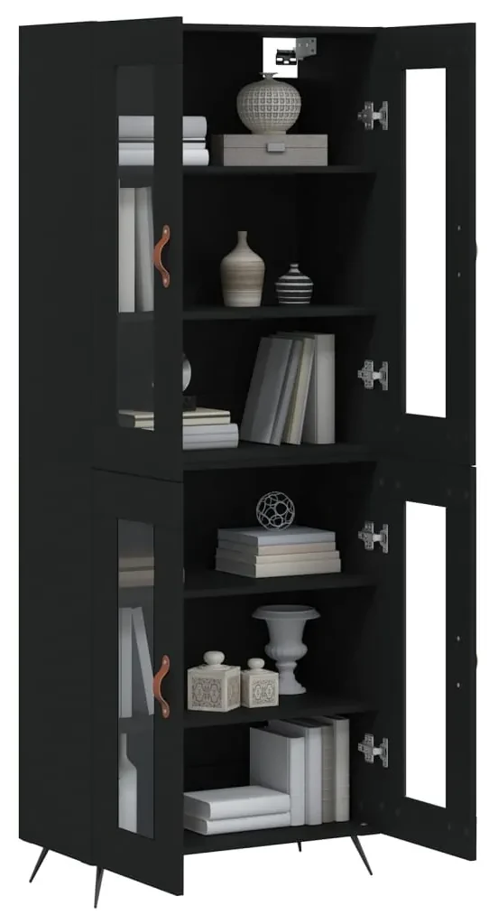Credenza nera 69,5x34x180 cm in legno multistrato