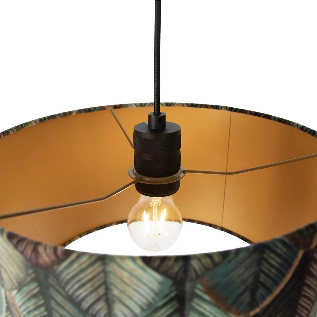 Lampada a sospensione nera con spina e paralume a foglia con interno dorato 35cm - Cavalux