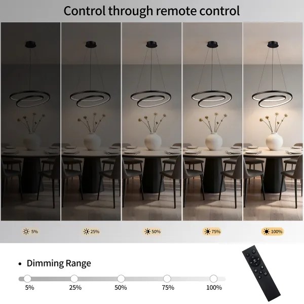 Brilagi-LED Lampada a sospensione dimmerabile con cavo TWISTER LED/48W/230V Ø 50 cm nero + telecomando