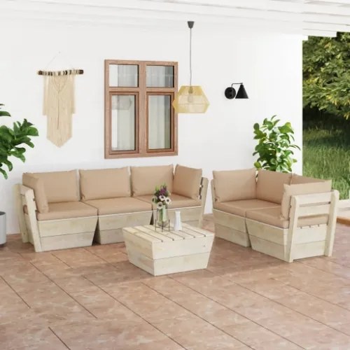 Set Divani da Giardino su Pallet 6 pz con Cuscini Legno Abete