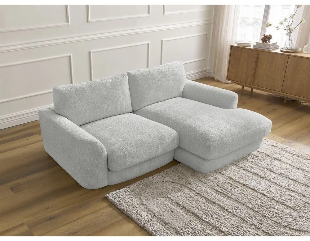 Divano angolare grigio chiaro (con penisola a destra/con chaise lounge) con rivestimento in ciniglia Leonore – Bobochic Paris