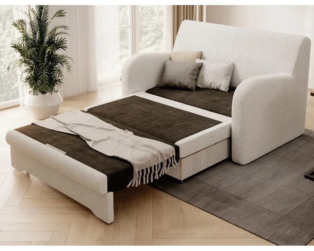 Divano bianco allungabile/con contenitore e rivestimento in bouclé 130 cm Ario – ELTAP