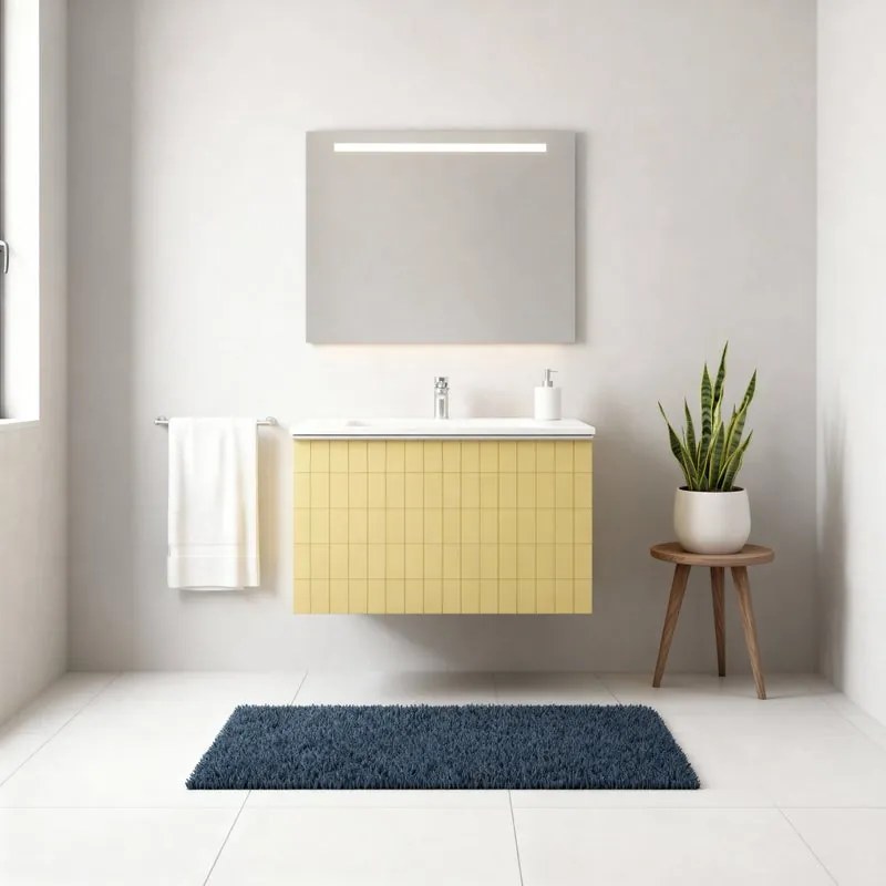 Mobile da bagno sospeso sotto lavabo Pixel grid 1 cassetto L 60 x H 40 x P 45.5 cm giallo laccato opaco, con maniglia alluminio brillante