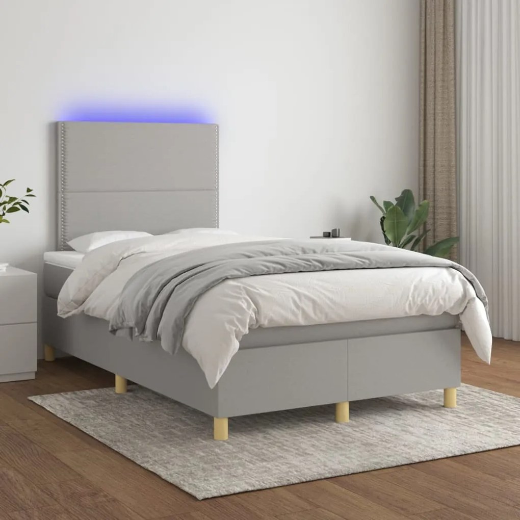 Letto A Molle Materasso E Led Grigio Chiaro 120x200 Cm Tessuto /