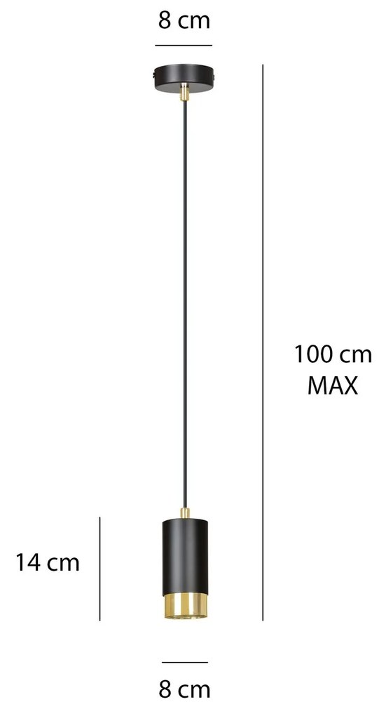 Sospensione Moderna 1 Luce Fumiko A Cilindro In Acciaio Nero E Oro