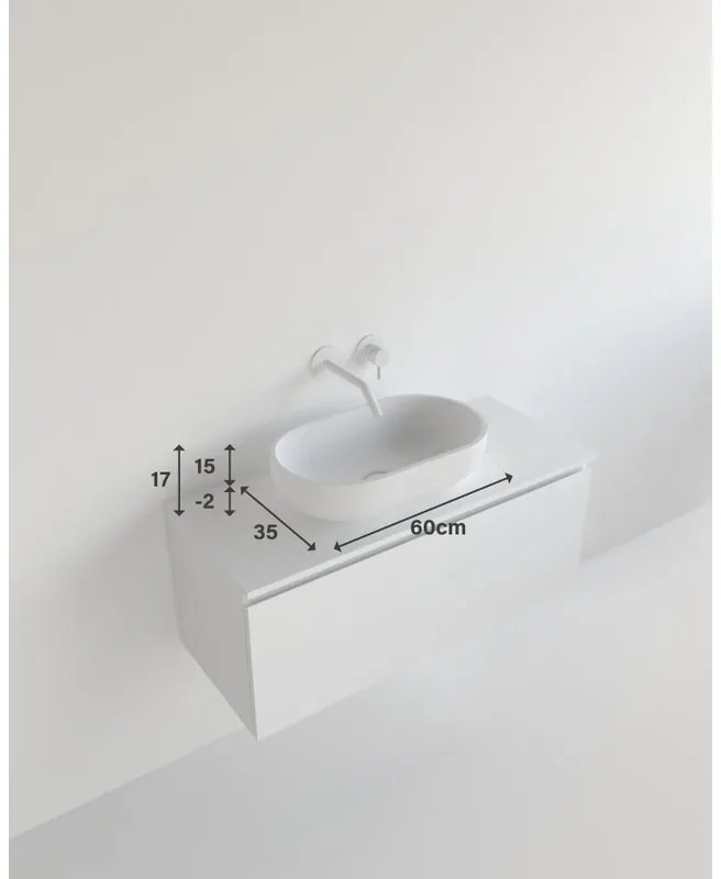 Lavabo da appoggio Capsula ovale in resina L 60 x H 17.1 cm bianco