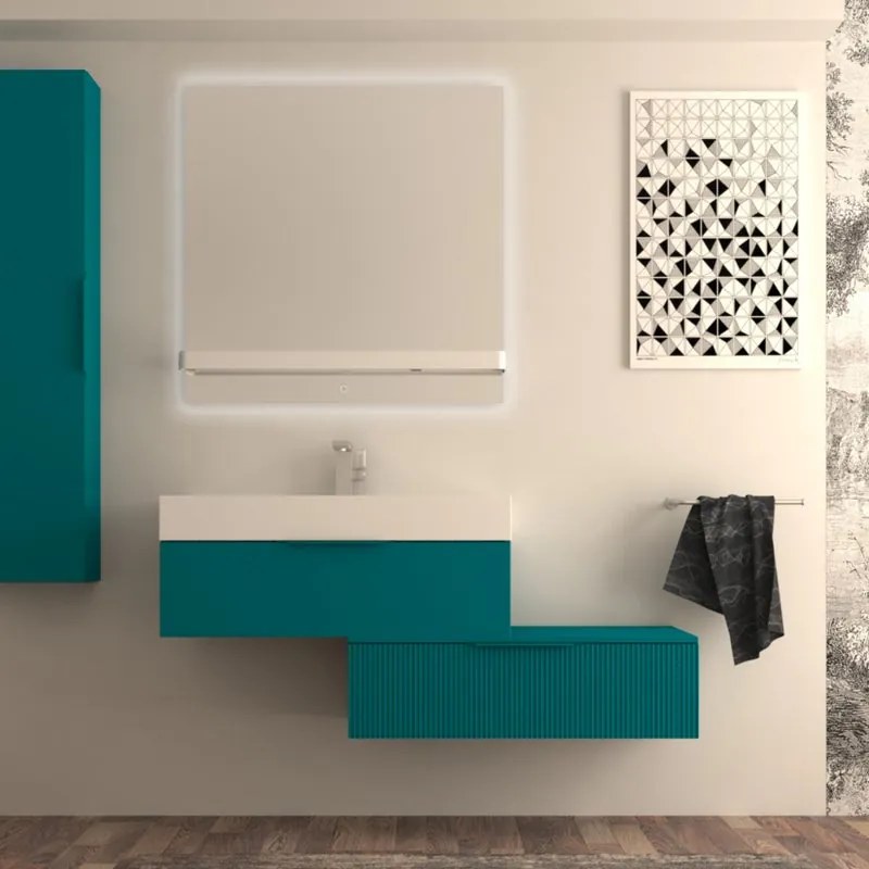 Cassetti in truciolare Modula BADEN HAUS  L 90 x L 45 cm blu petrolio frontale plisse