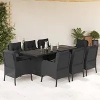 Set da Pranzo da Giardino 9 pz con Cuscini Nero in Polyrattan 3211881