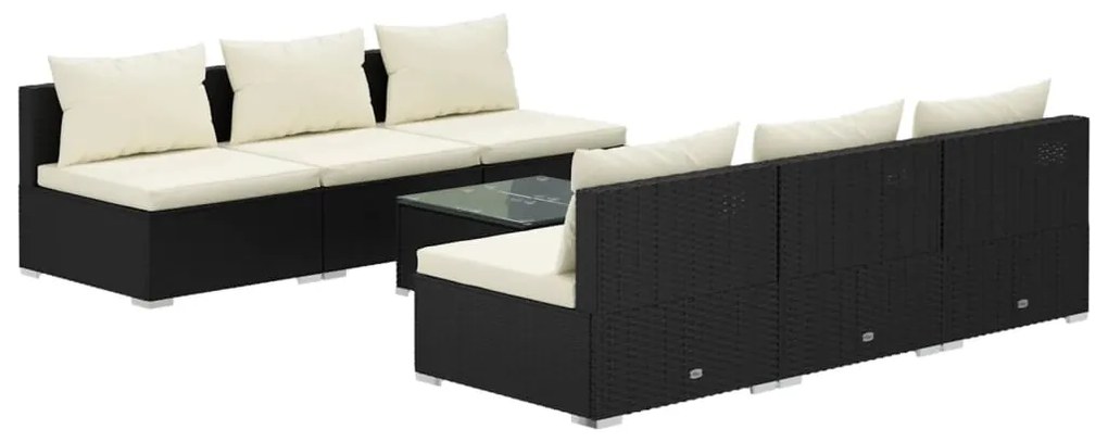 Set divani da giardino 7 pz con cuscini in polyrattan nero