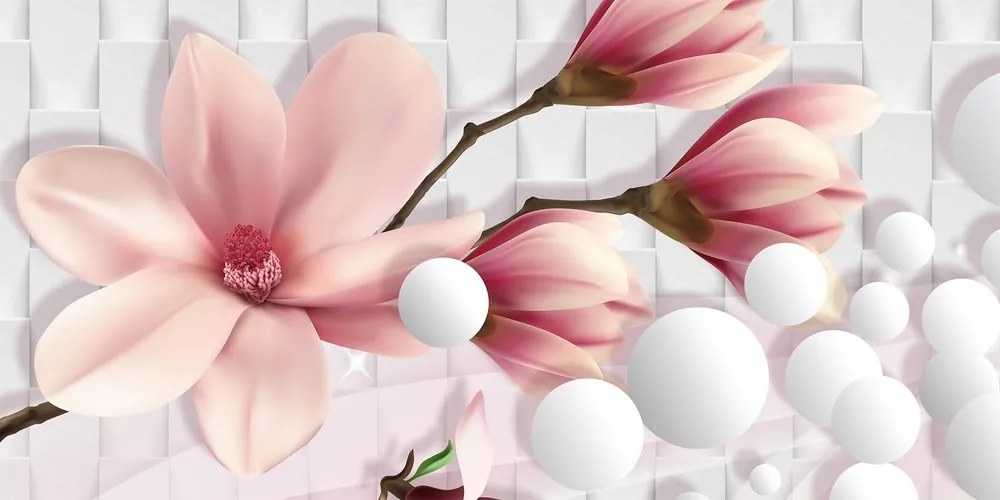 Stampa su tela – Magnolia con elementi astratti