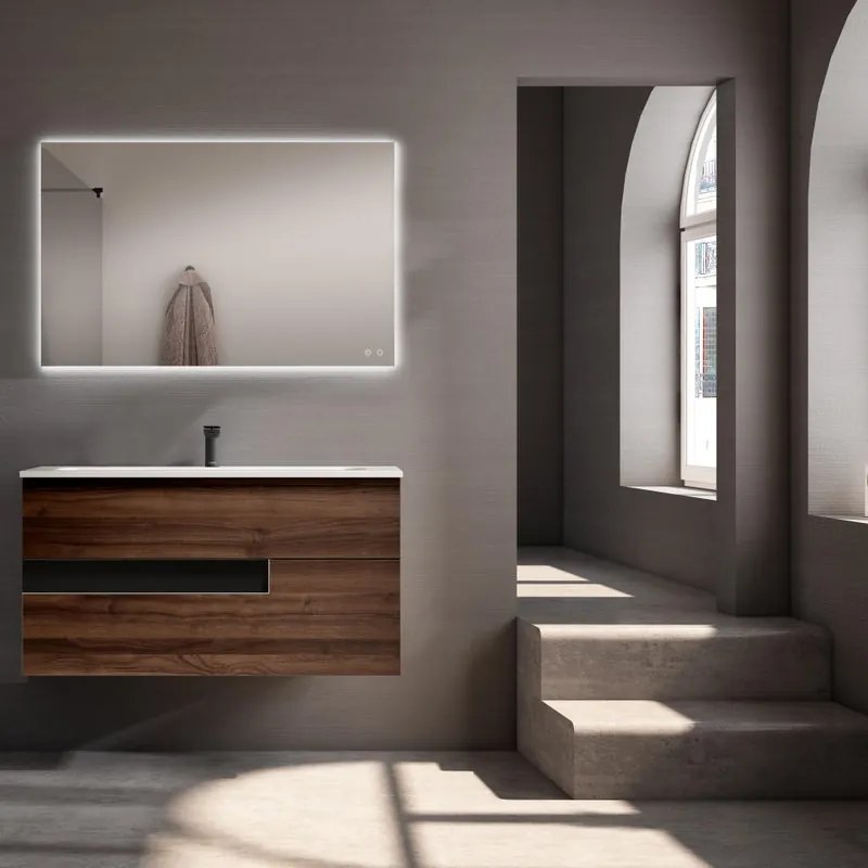 Mobile da bagno sospeso sotto lavabo L 100 x H 55 x P 45 cm noce laminato opaco, 2 cassetti VISOBATH Vision