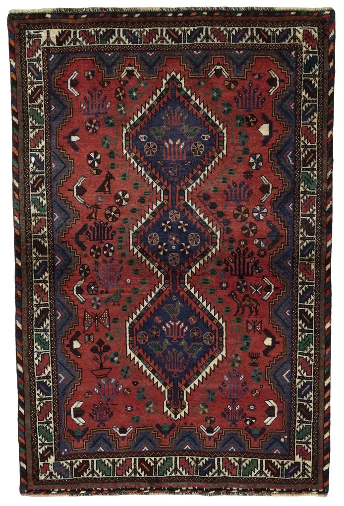 Shiraz Tappeto 190 x 130 Rosso (Iran) Annodato A Mano