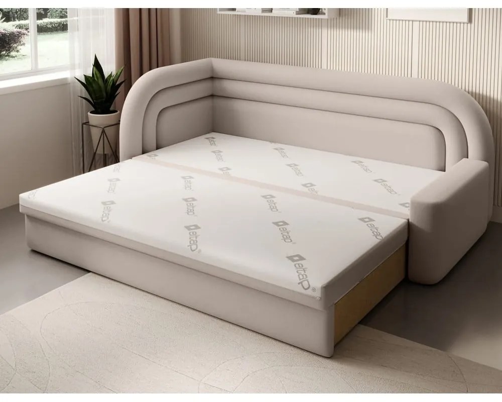 Divano beige allungabile/con contenitore con penisola a sinistra e rivestimento in velluto 223 cm Fabillo – ELTAP