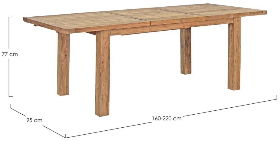 Tavolo allungabile BOUNTY in legno teak riciclato 160&#215;95 &#8211; 220&#215;95 cm