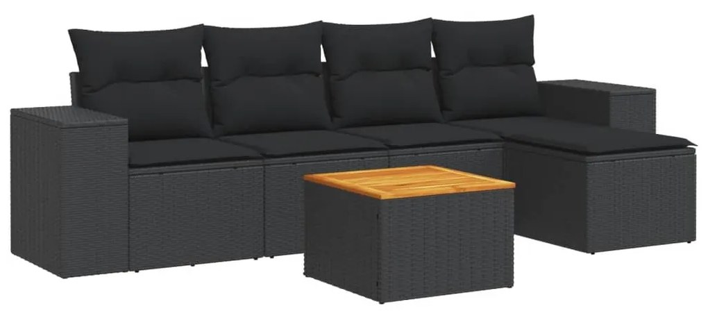 Set Divano da Giardino 6 pz con Cuscini Nero in Polyrattan