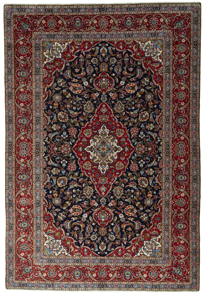 Kashan Tappeto persiano 360 x 240 Blu (Iran) Annodato A Mano