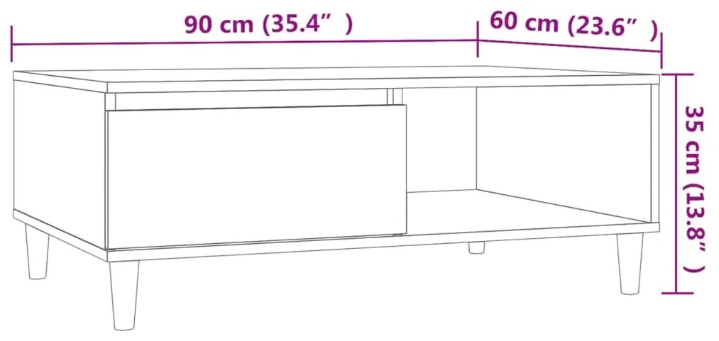 Tavolino da Salotto Grigio Cemento 90x60x35cm Legno Multistrato