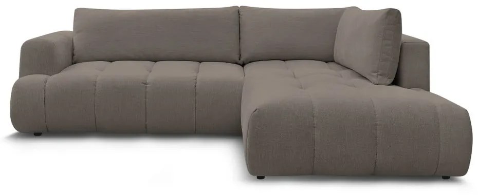 Divano angolare grigio tortora allungabile e con contenitore (penisola a destra/a L) con rivestimento in ciniglia Fuji – Bobochic Paris