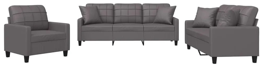 Set di divani 3 pz con cuscini grigio in similpelle