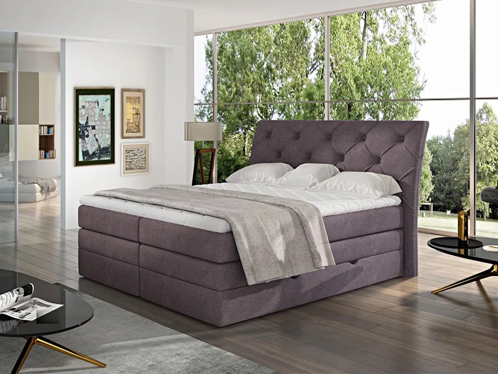 Letto matrimoniale boxspring Salisburgo - 160 x 200 cm , Tessuto lilla