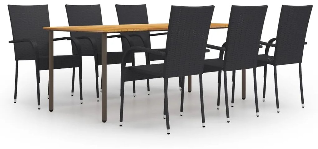 Set mobili da pranzo giardino 7 pz in polyrattan nero