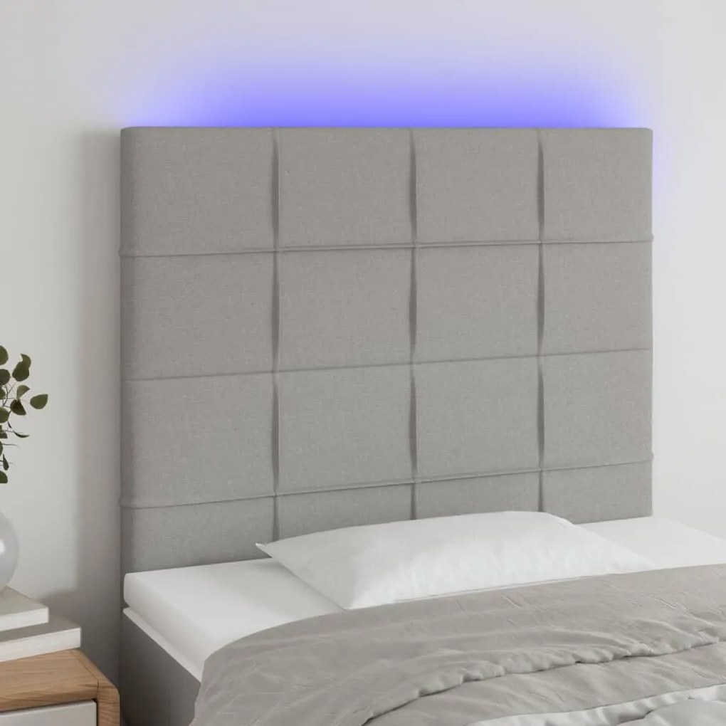 Testiera A Led Grigio Chiaro 100x5x118/128 Cm İn Tessuto /
