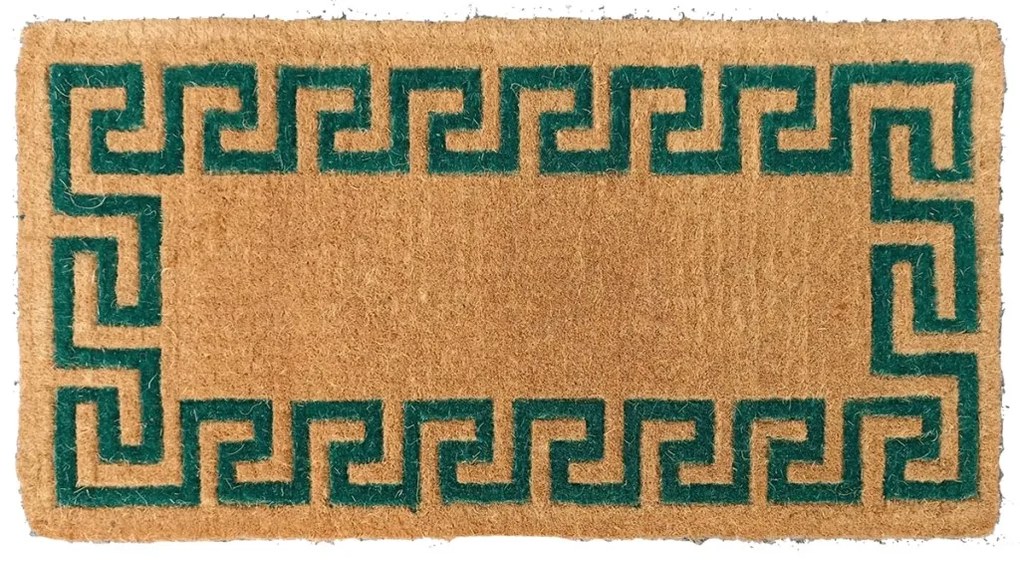 Zerbino Imperiale in Cocco Naturale con Cornice Grecata Verde 45x90 cm – Made in India