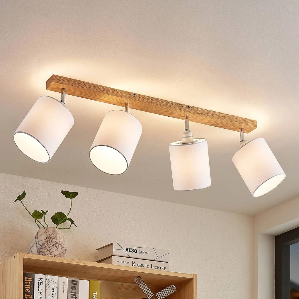 Faretto da soffitto Lindby Imarin, 81 cm, bianco, a 4 luci, legno Imarin Lindby, dimmerabile, Legno chiaro, Soggiorno / Sala da pranzo, Legno, Scandinavo, Faretto