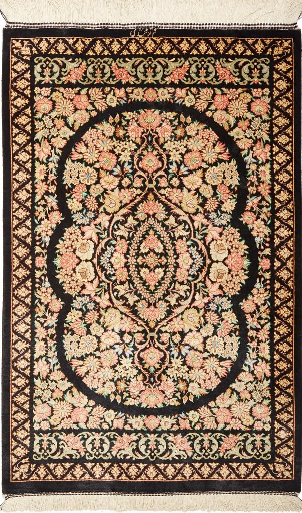 Ghom Tappeto persiano 60x90 Nero (Iran) Annodato A Mano