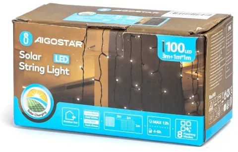 Aigostar - Catena solare a LED 100xLED/8 funzioni 4x1m IP65 bianco freddo