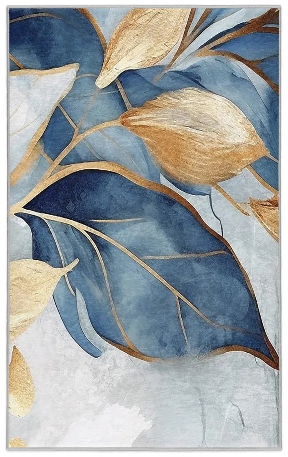 Tappeto blu/dorato lavabile 160x230 cm Golden Leaves – Mila Home
