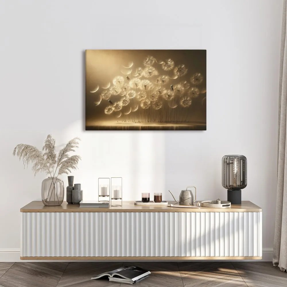 Quadro su tela – Soffioni nel bagliore dorato