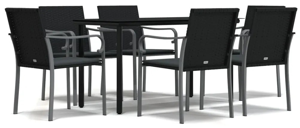 Set pranzo da giardino 7 pz con cuscini in polyrattan e acciaio