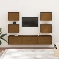 Mobili Porta TV 7 pz Miele in Legno Massello di Pino 3100227