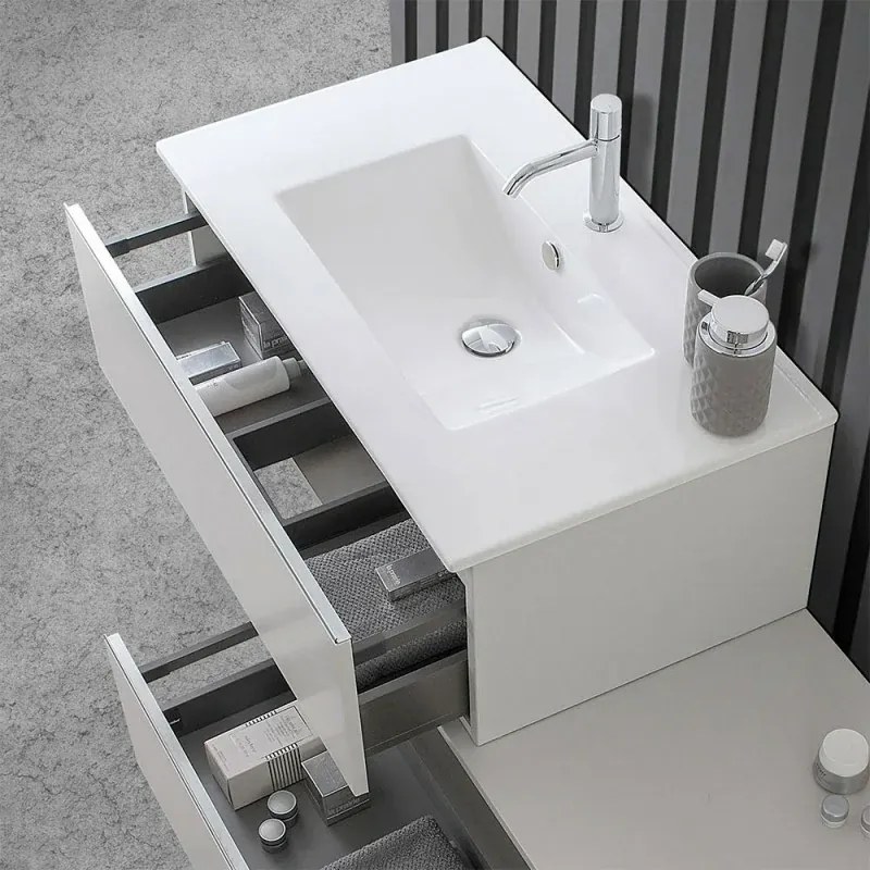 Mobile sospeso 80 cm grigio perla con lavabo incasso e specchio Iside