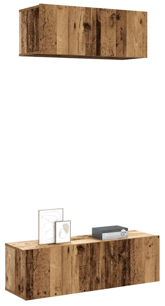 Set Mobile Tv 2 Pz Montato A Parete Legno Antico İn Truciolato /