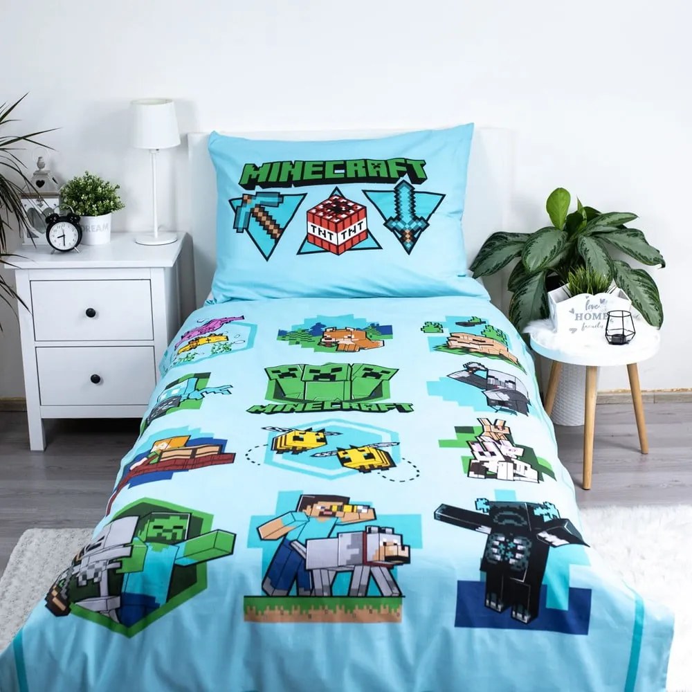 Biancheria da letto per bambini in cotone per letto singolo 140x200 cm Minecraft - Jerry Fabrics
