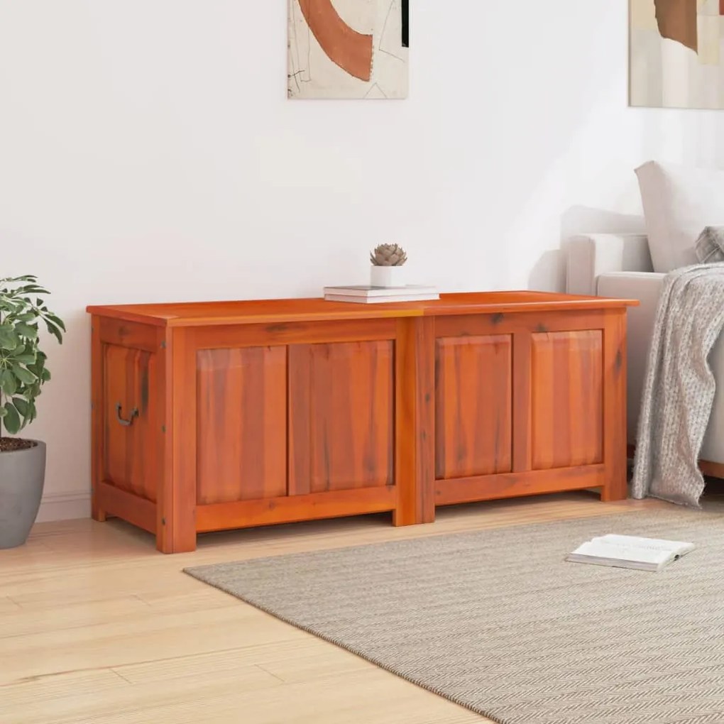 Cassapanca con coperchio marrone in legno massello di acacia