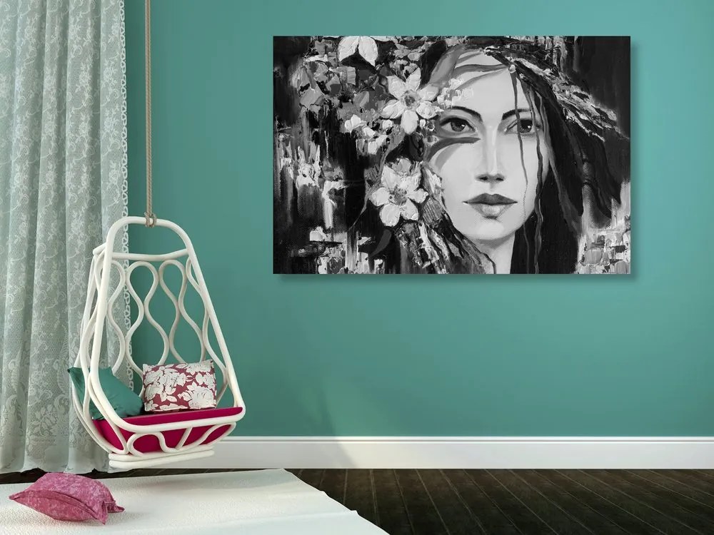 Stampa su tela – Pittura originale di una donna in bianco e nero
