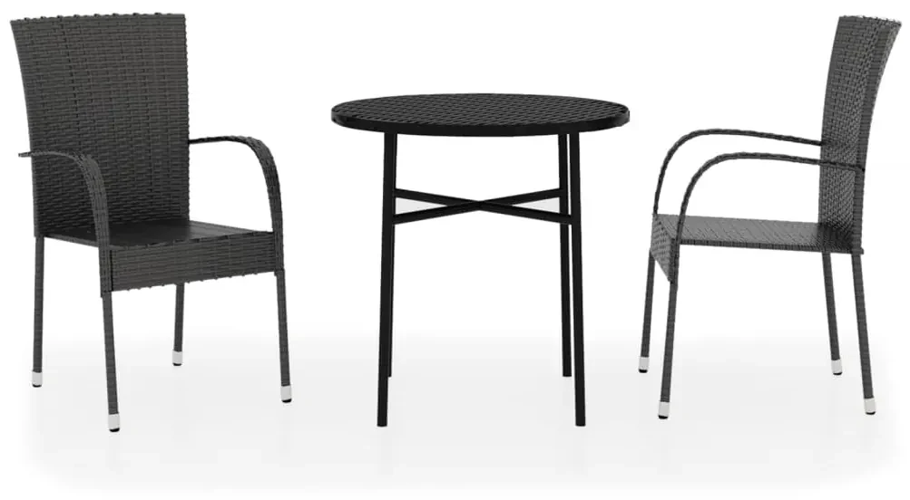 Set mobili da pranzo per giardino 3 pz polyrattan nero