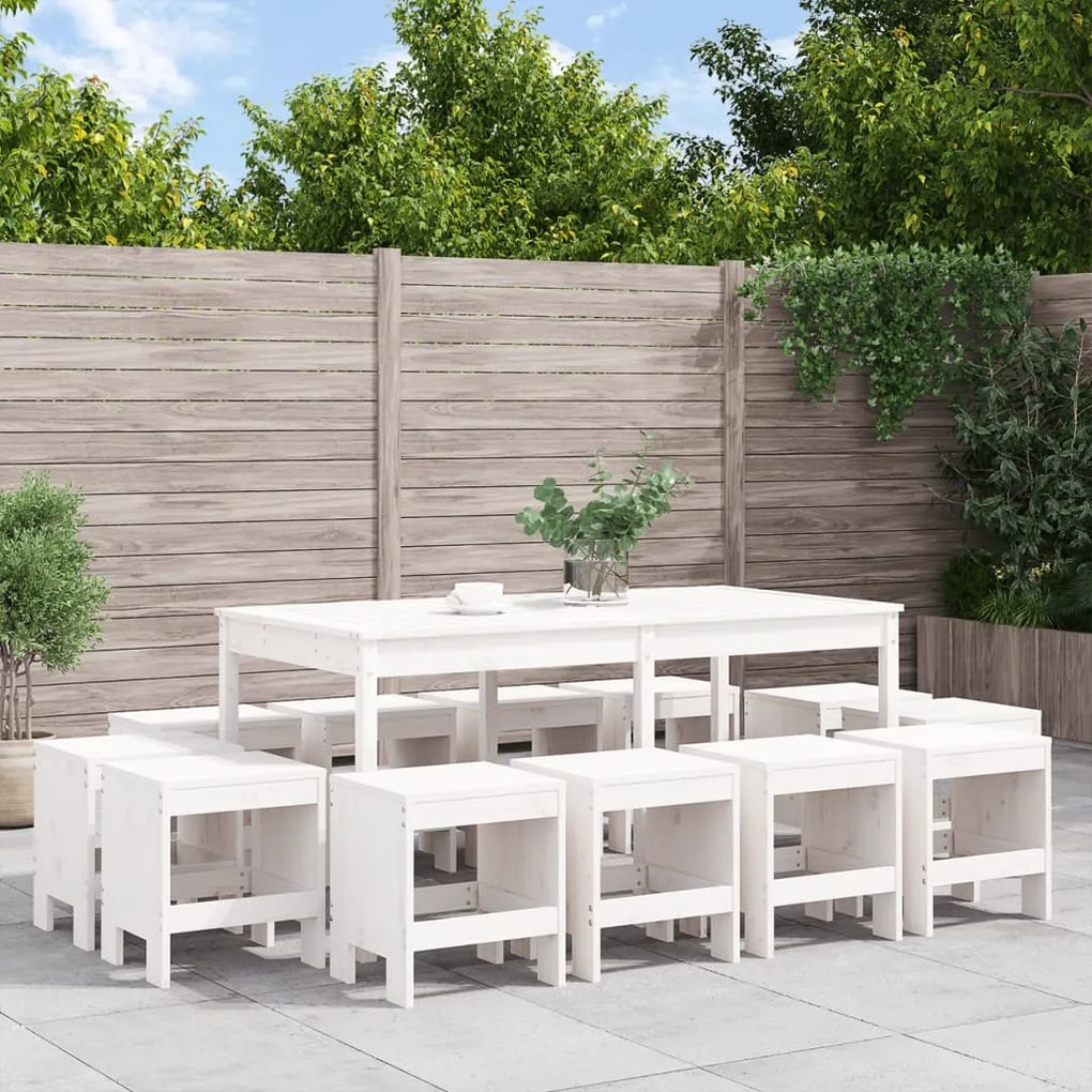 Set da pranzo per giardino 13pz bianco legno massello di pino