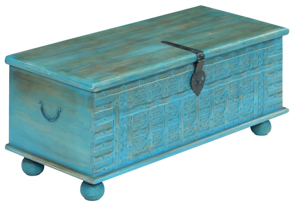 Cassapanca in legno massello di mango blu 100x40x41 cm