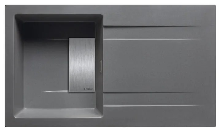 Lavello integrato 1 vasca con gocciolatoio laterale destro o sinistro PYRAMIS Kartesio granito L 50 x L 86 cm grigio