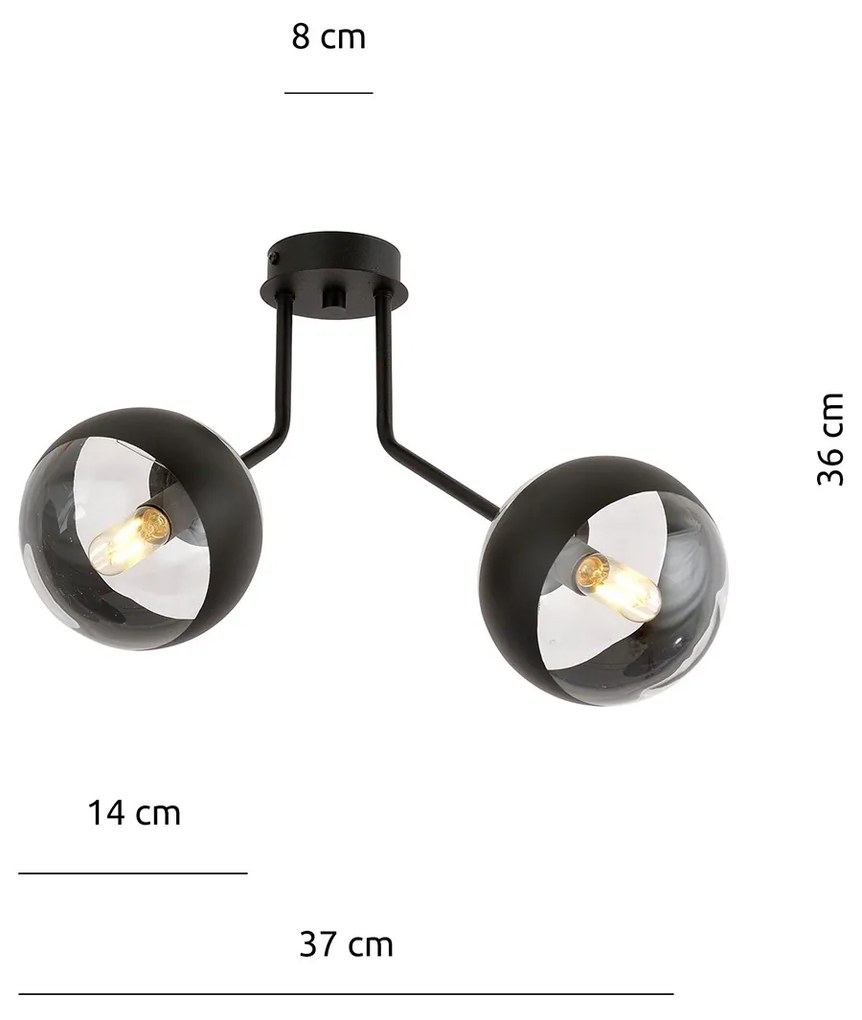 Plafoniera Contemporaneo Orione Acciaio Nero Trasparente 2 Luci E14 Ip20