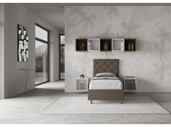 Letto singolo senza rete imbottito 80x200 similpelle cappuccino Priya