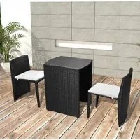 Set da Bistrot 3 pz con Cuscini in Polyrattan Nero 42882