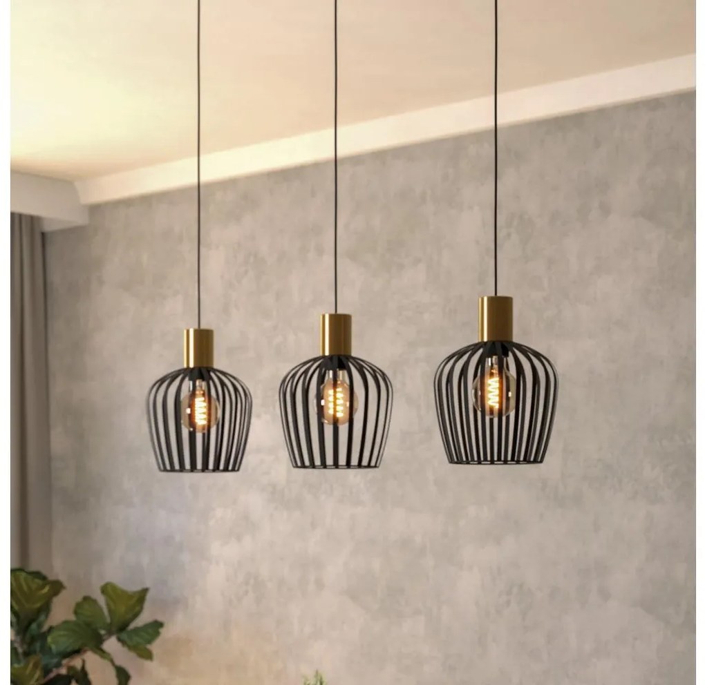 Eglo 901037 - Lampadario a sospensione con filo EMPOLI 3xE27/40W/230V nero/oro