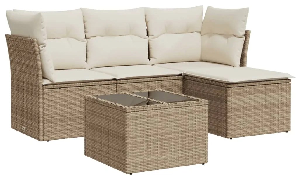 Set divano da giardino 5 pz con cuscini beige in polyrattan