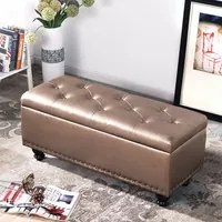 Cassapanca Pouf Contenitore Panca Moderna 80x40 H 43cm con Bottoni Champagne