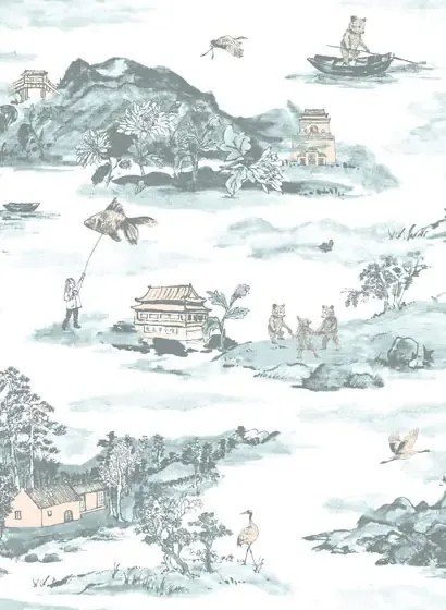 Sian Zeng Carta da parati Mountains - Blue/ Peach